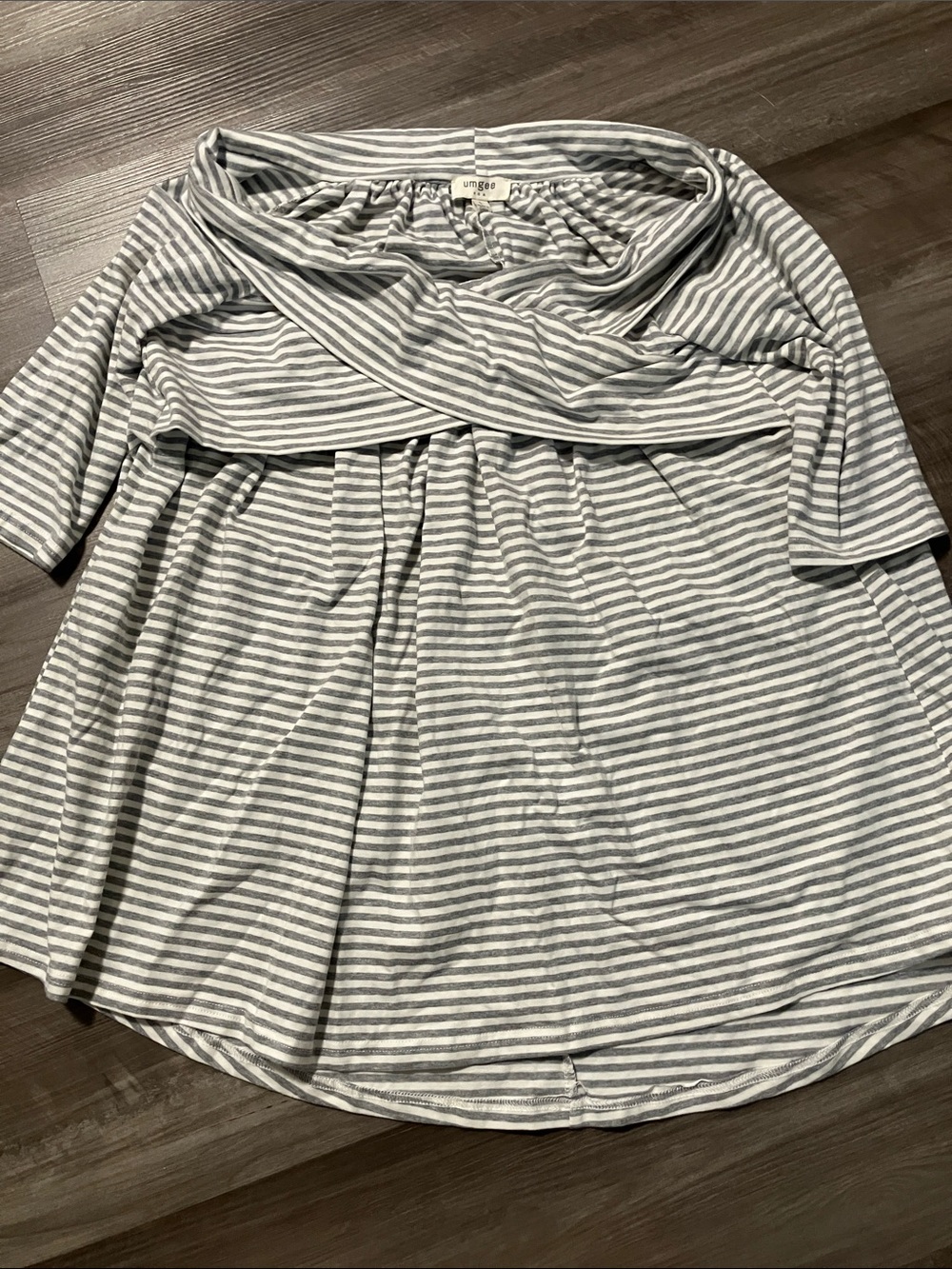 Umgee Gray & White Striped Babydoll Top Large